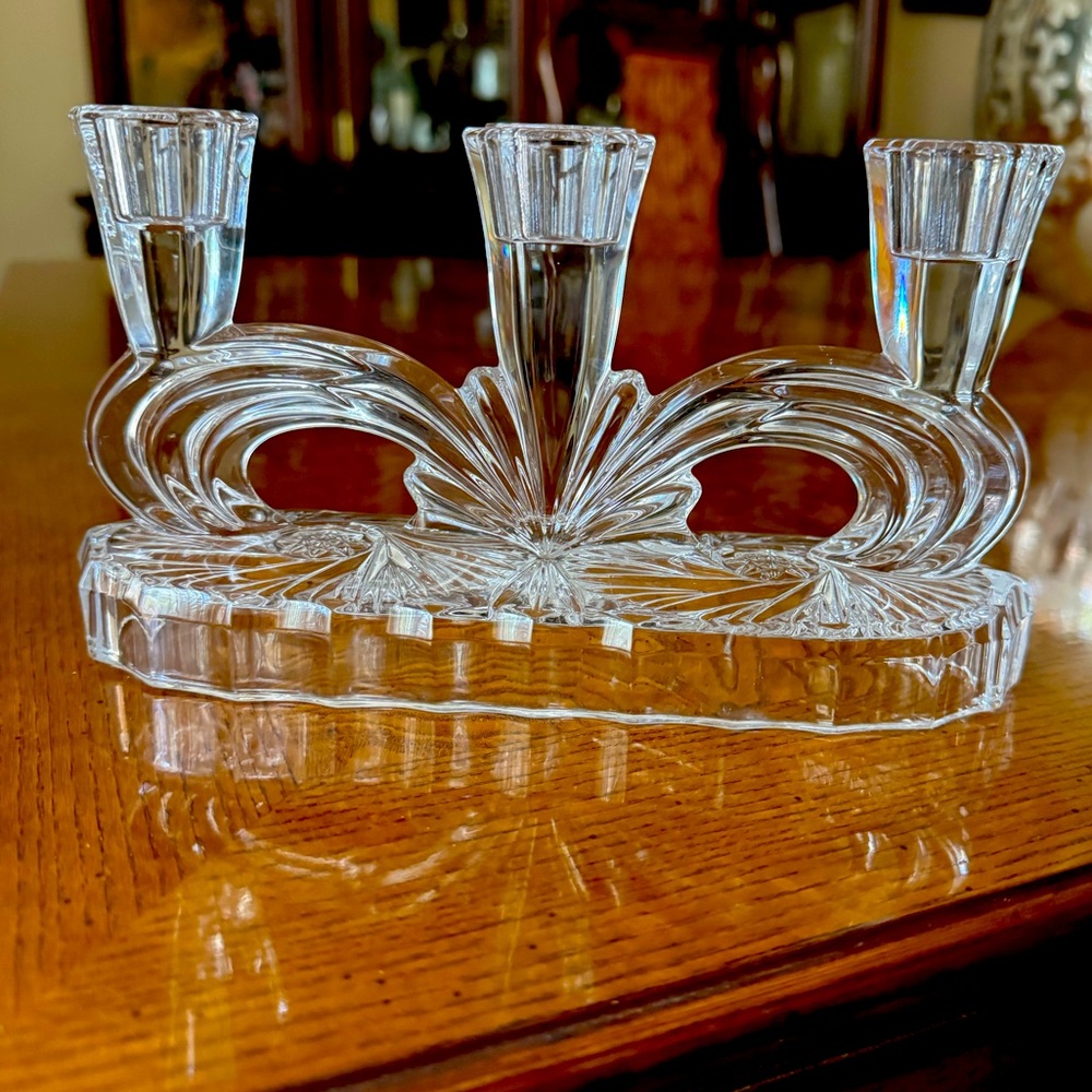 Bohemia Czech Cut Crystal (3) Arm Candleholder - Vintage